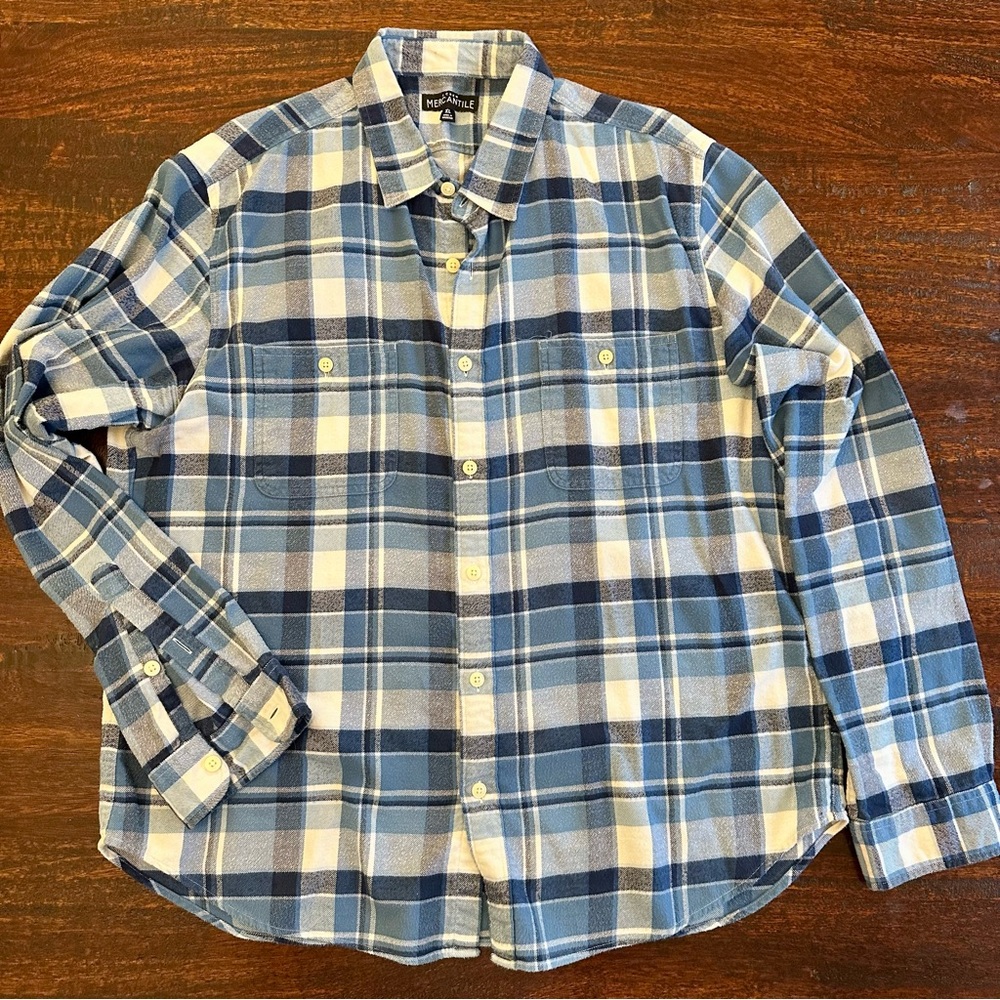 J. Crew Blue and White Plaid Casual Flannel Shirt